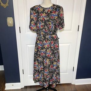 Vintage Sag Harbor Floral Black Matching Set Dress Size Medium